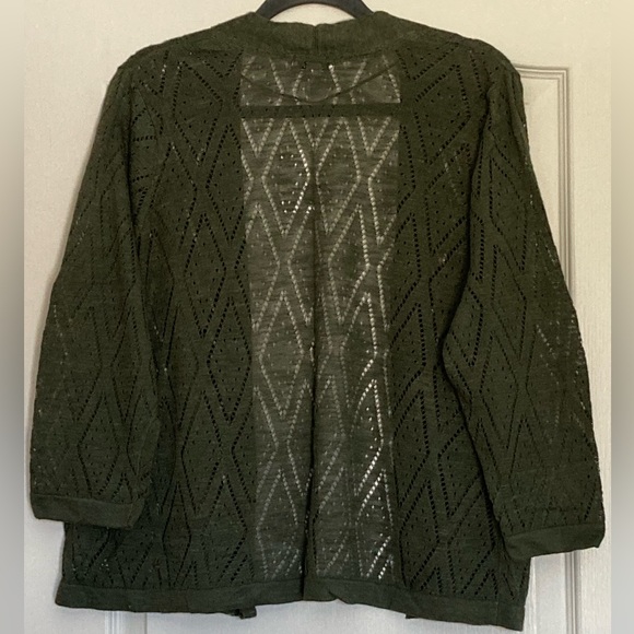 Olive loose knit cardigan, size 1X NWT, open front, Croft & Barrow brand - Picture 2 of 6